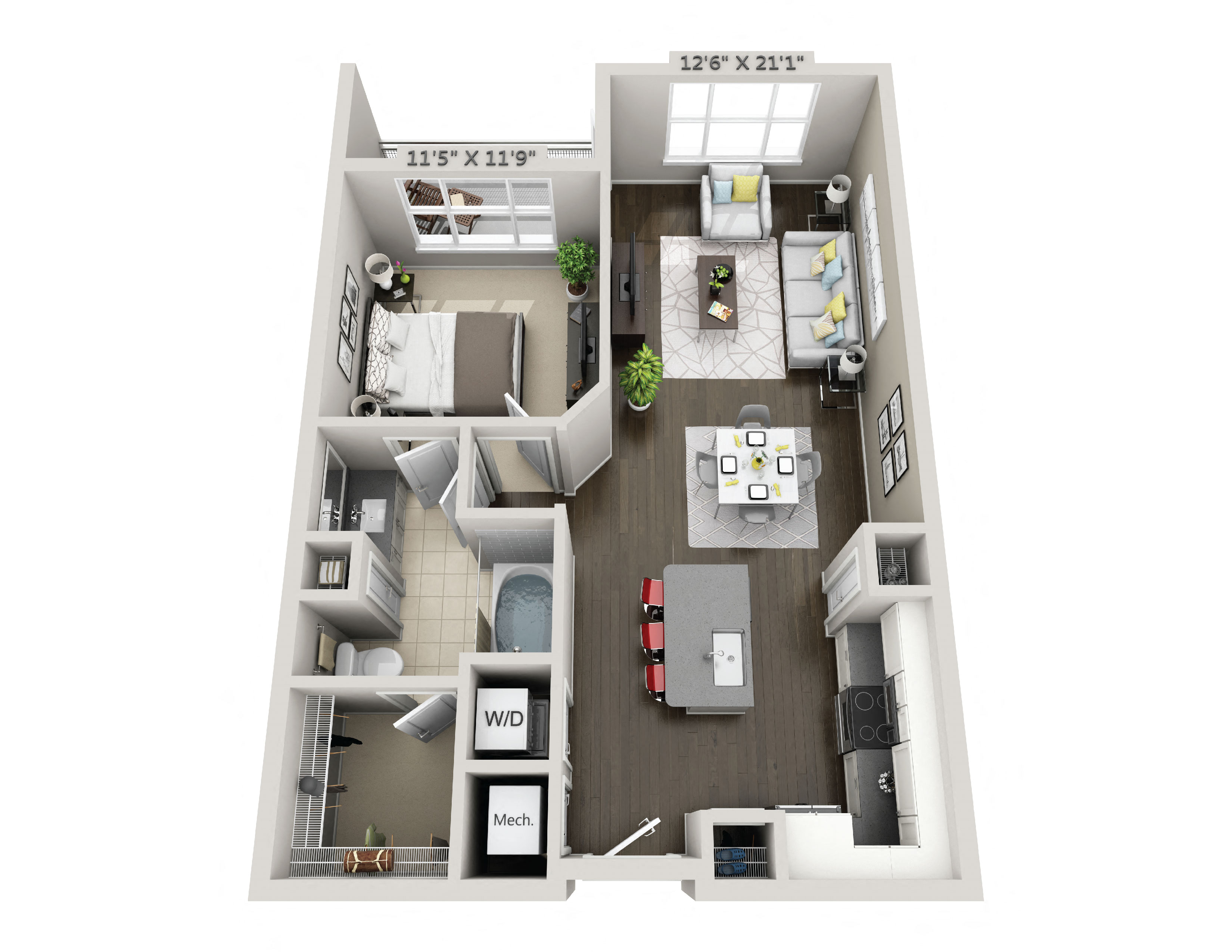 Floor plan for 1 bed, 1 bath, 756 sqft